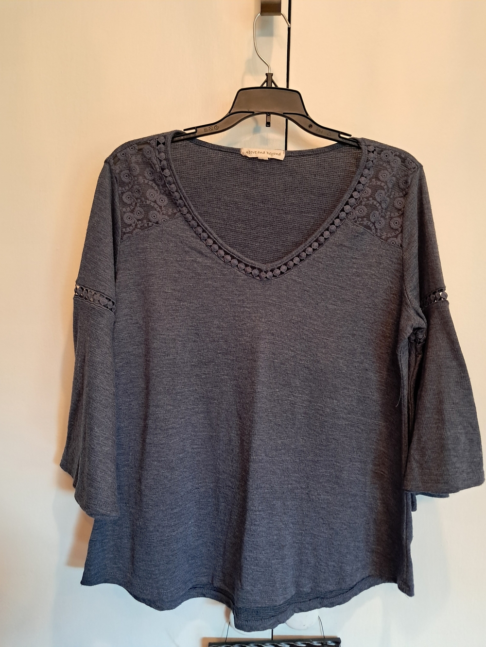 Above and Beyong Gray V-Neck Lace Accent Knit Top